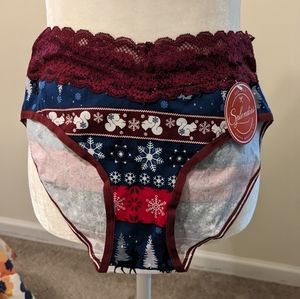 NWT SPLENDIES PANTIES SM BURGUNDY LACE WAISTBAND COTTON WINTER DESIGN🌲❄️🐿️🦌😍